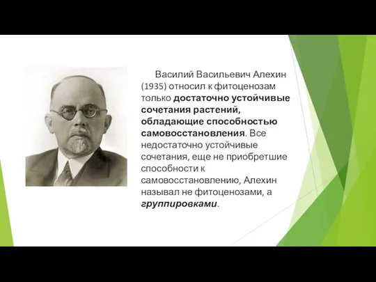 Василий Васильевич Алехин (1935) относил к фитоценозам только достаточно устойчивые