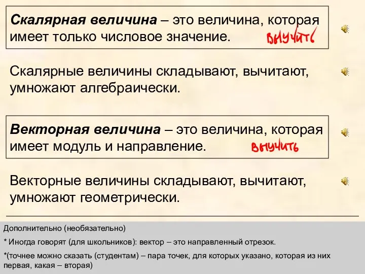 Скалярная величина – это величина, которая имеет только числовое значение.