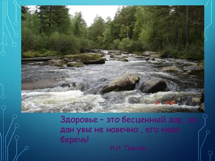 Здоровье – это бесценный дар, он дан увы не навечно , его надо беречь! И.И. Павлов