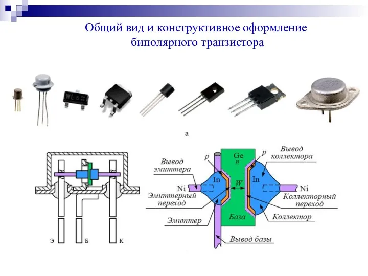 Общий вид и конструктивное оформление биполярного транзистора
