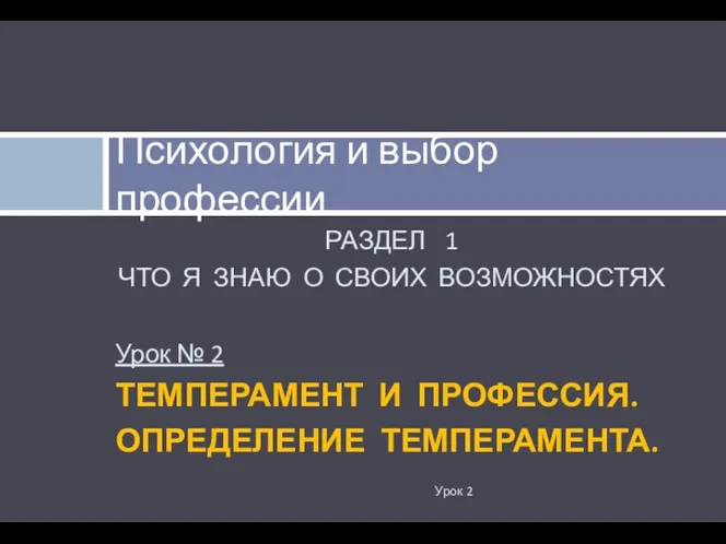 РАЗДЕЛ 1 ЧТО Я ЗНАЮ О СВОИХ ВОЗМОЖНОСТЯХ Урок №