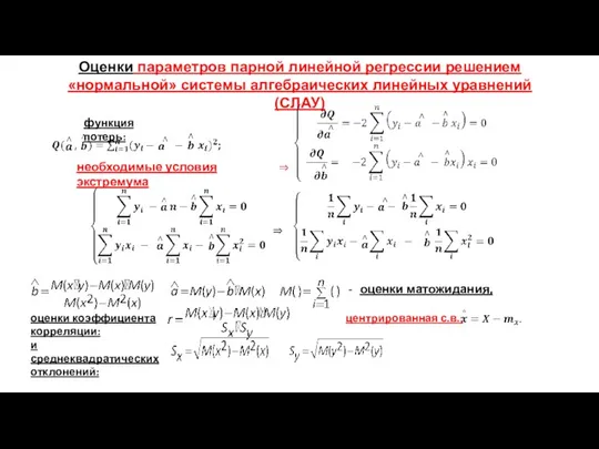 Оценки параметров парной линейной регрессии решением «нормальной» системы алгебраических линейных