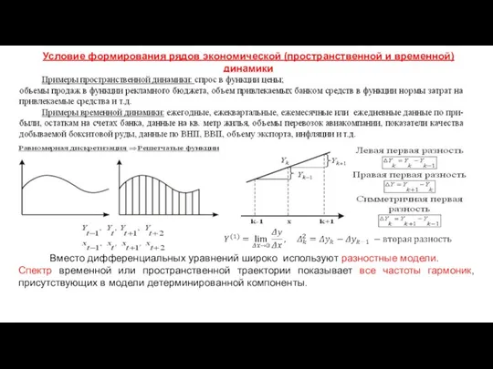 Условие формирования рядов экономической (пространственной и временной) динамики Вместо дифференциальных