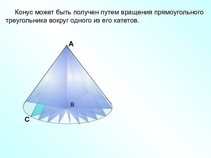 С В Конус может быть получен путем вращения прямоугольного треугольника