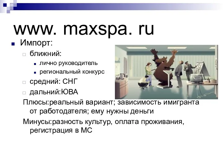www. maxspa. ru Импорт: ближний: лично руководитель региональный конкурс средний: