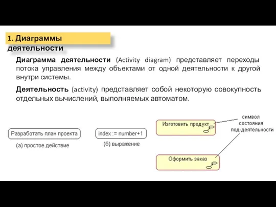 Диаграмма деятельности (Activity diagram) представляет переходы потока управления между объектами