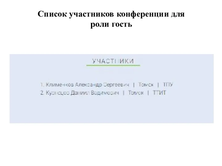 Список участников конференции для роли гость