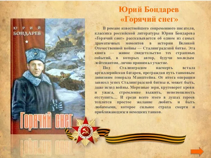 Юрий Бондарев «Горячий снег» В романе известнейшего современного писателя, классика