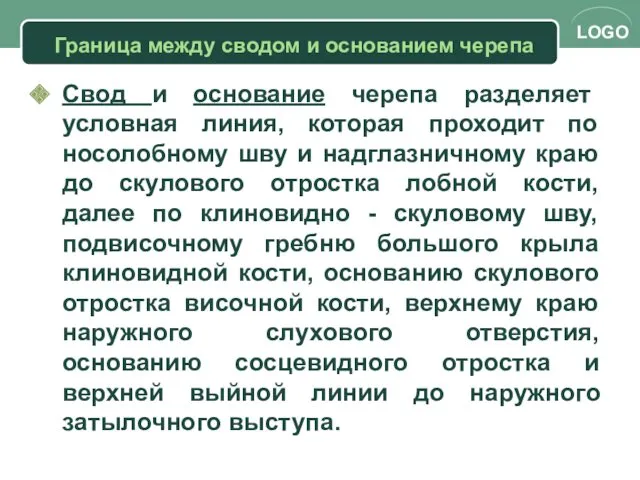 Свод и основание черепа разделяет условная линия, которая проходит по