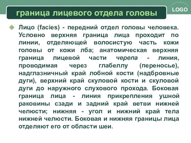 граница лицевого отдела головы Лицо (facies) - передний отдел головы