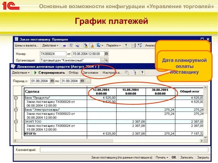 График платежей Даты планируемых оплат поставщикам Дата планируемой оплаты поставщику