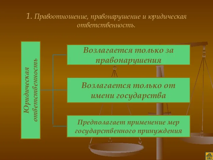 1. Правоотношение, правонарушение и юридическая ответственность. Юридическая ответственность Возлагается только