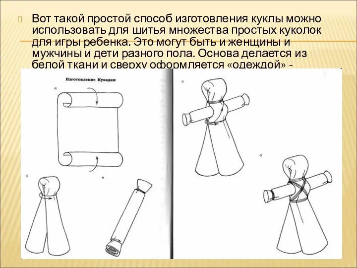 Вот такой простой способ изготовления куклы можно использовать для шитья