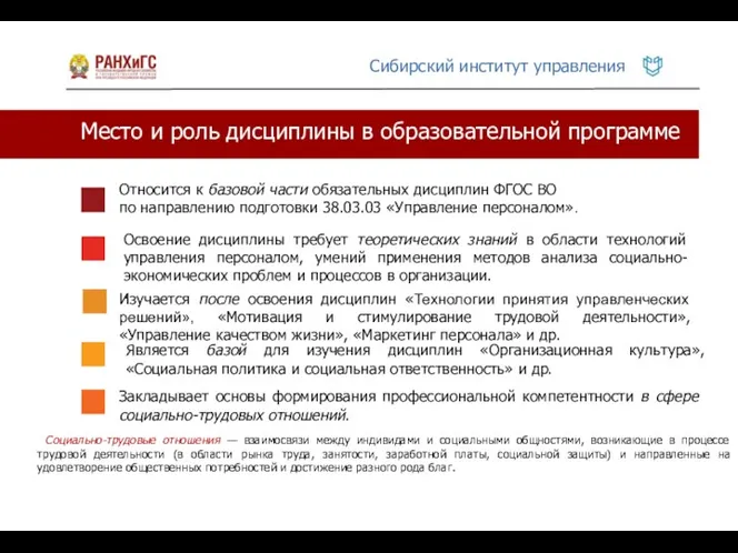 Место и роль дисциплины в образовательной программе Является базой для