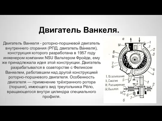 Двигатель Ванкеля. Двигатель Ванкеля - роторно-поршневой двигатель внутреннего сгорания (РПД,