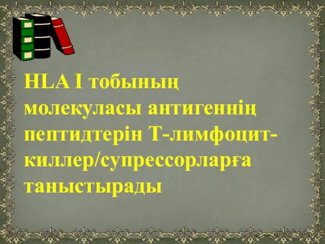 HLA I тобының молекуласы антигеннің пептидтерін Т-лимфоцит-киллер/супрессорларға таныстырады