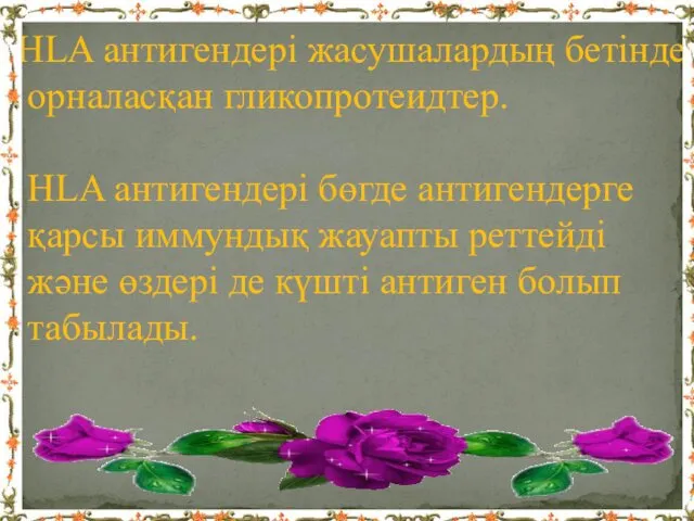 HLA антигендері жасушалардың бетінде орналасқан гликопротеидтер. HLA антигендері бөгде антигендерге