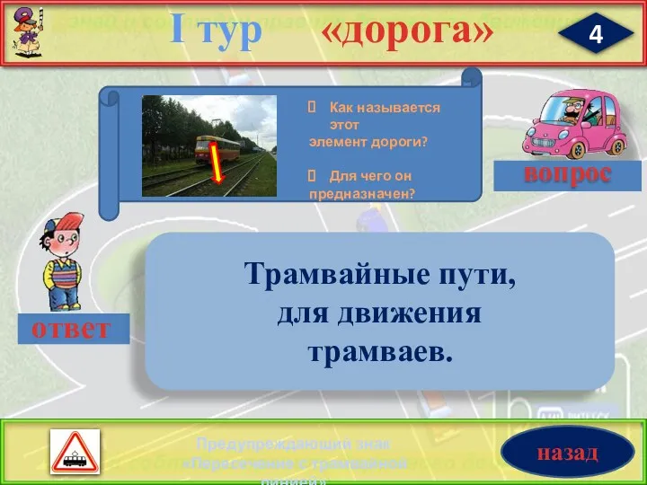 4 «дорога» I тур Предупреждающий знак «Пересечение с трамвайной линией»