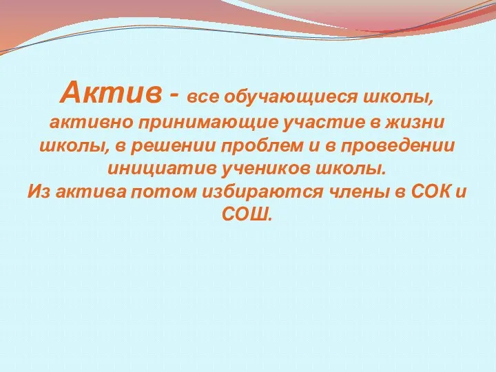 Актив - все обучающиеся школы, активно принимающие участие в жизни