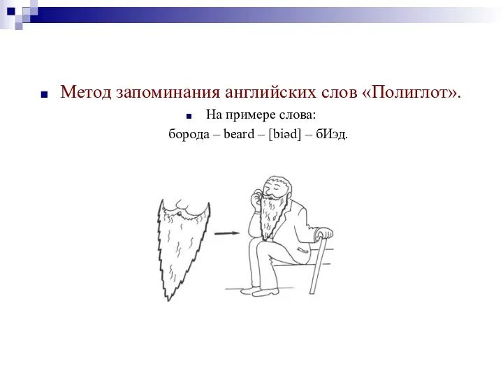 Метод запоминания английских слов «Полиглот». На примере слова: борода – beard – [biəd] – бИэд.