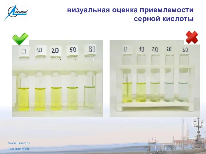 визуальная оценка приемлемости серной кислоты