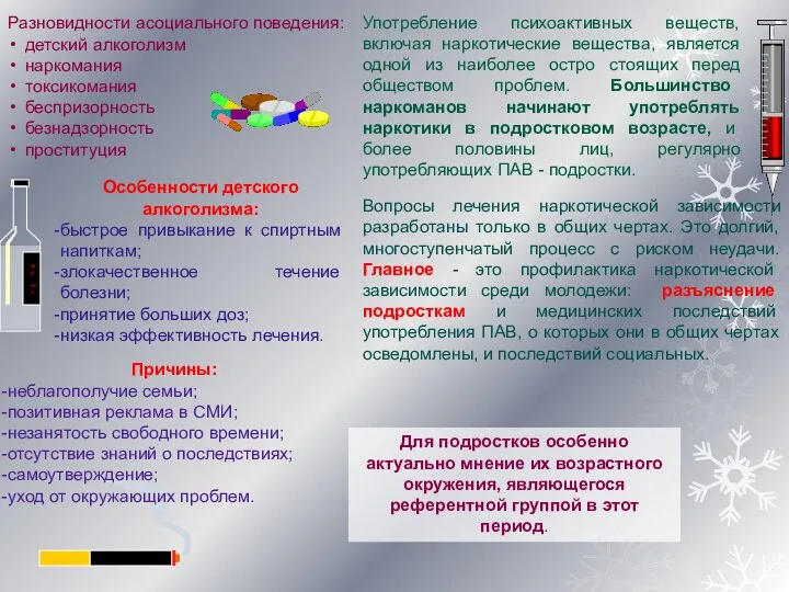 Разновидности асоциального поведения: детский алкоголизм наркомания токсикомания беспризорность безнадзорность проституция