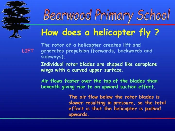 Bearwood Primary School Bearwood Primary School How does a helicopter fly ? Individual