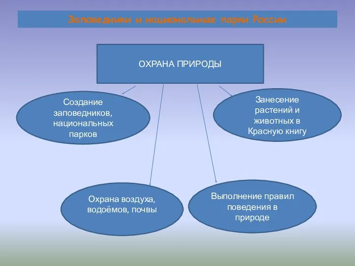 Заповедники и национальные парки России ОХРАНА ПРИРОДЫ Создание заповедников, национальных