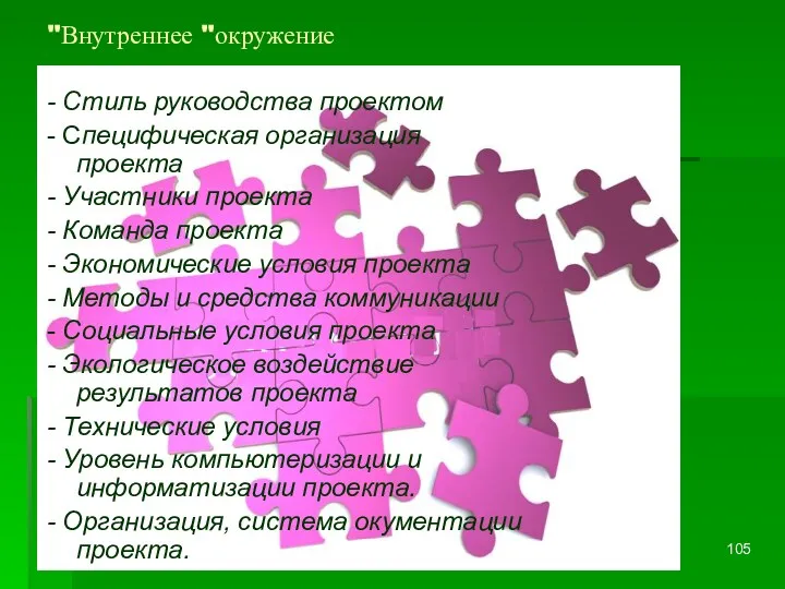 "Внутреннее "окружение - Стиль руководства проектом - Специфическая организация проекта