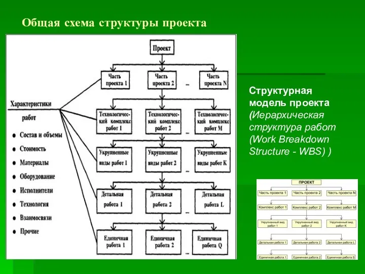 Общая схема структуры проекта Структурная модель проекта (Иерархическая структура работ (Work Breakdown Structure - WBS) )