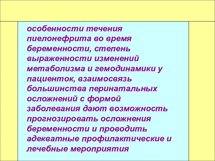 особенности течения пиелонефрита во время беременности, степень выраженности изменений метаболизма