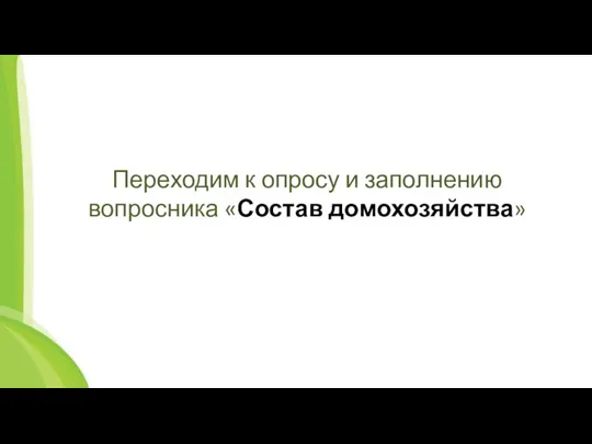 Переходим к опросу и заполнению вопросника «Состав домохозяйства»