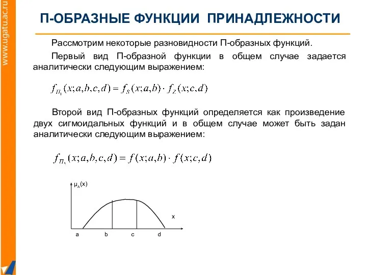 Рассмотрим некоторые разновидности П-образных функций. Первый вид П-образной функции в