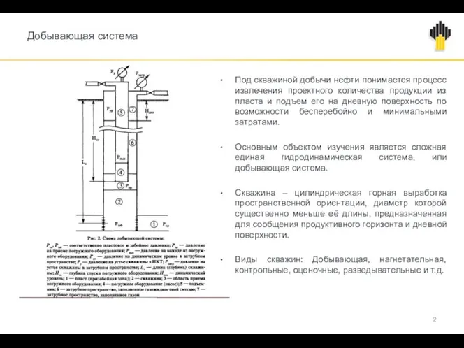 Добывающая система Под скважиной добычи нефти понимается процесс извлечения проектного количества продукции из