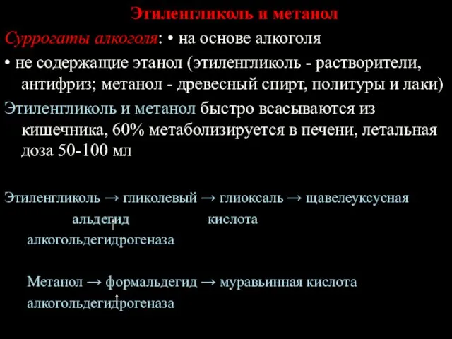 Этиленгликоль и метанол Суррогаты алкоголя: • на основе алкоголя • не содержащие этанол