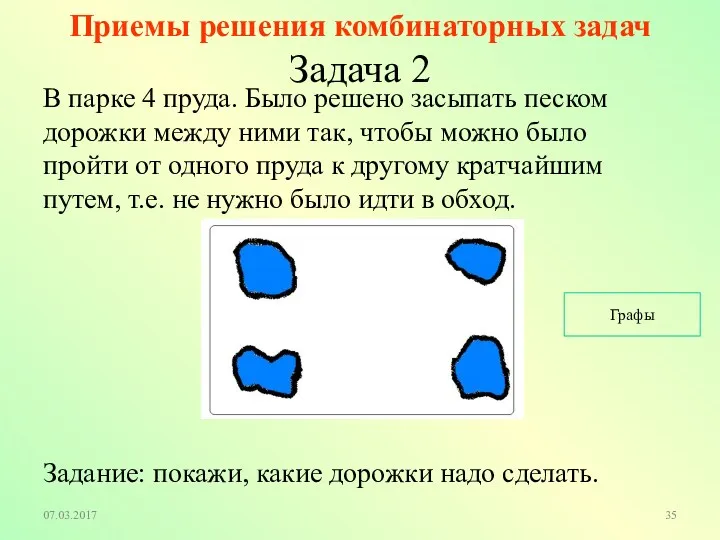 07.03.2017 Приемы решения комбинаторных задач Задача 2 В парке 4