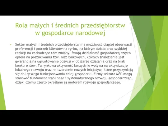 Rola małych i średnich przedsiębiorstw w gospodarce narodowej Sektor małych