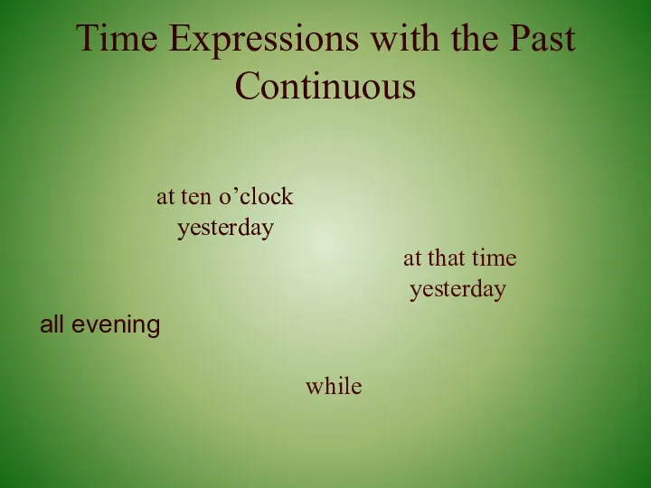Time Expressions with the Past Continuous at ten o’clock yesterday