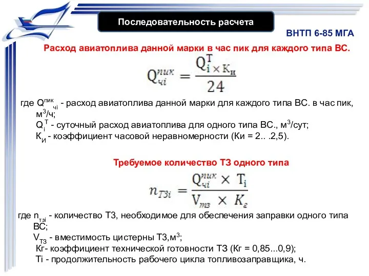 Последовательность расчета Расход авиатоплива данной марки в час пик для