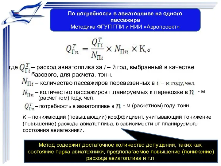 По потребности в авиатопливе на одного пассажира Методика ФГУП ГПИ