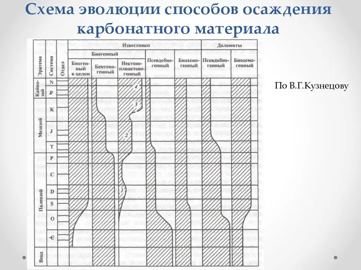 Схема эволюции способов осаждения карбонатного материала По В.Г.Кузнецову