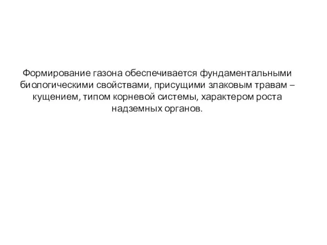 Формирование газона обеспечивается фундаментальными биологическими свойствами, присущими злаковым травам –