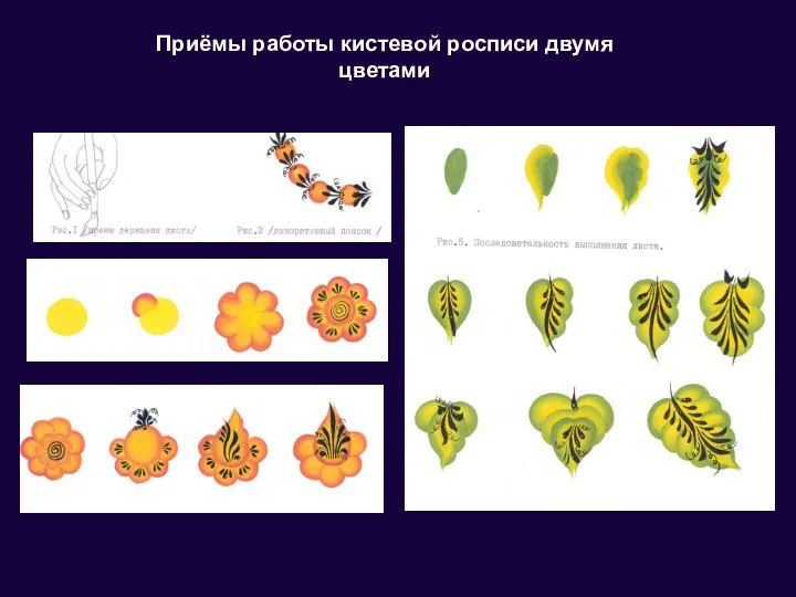 Приёмы работы кистевой росписи двумя цветами