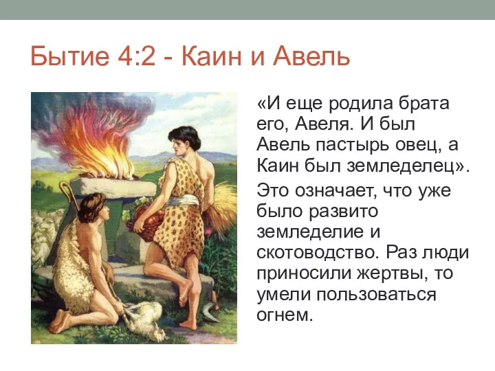 Бытие 4:2 - Каин и Авель «И еще родила брата его, Авеля. И