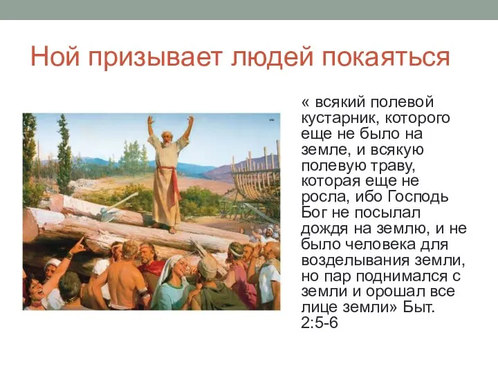 Ной призывает людей покаяться « всякий полевой кустарник, которого еще не было на