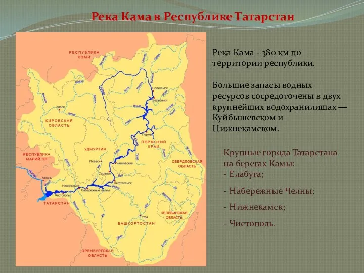 Река Кама в Республике Татарстан Река Кама - 380 км