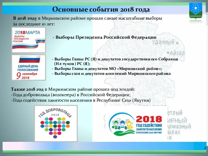 Также 2018 год в Мирнинском районе прошел под эгидой: -Года