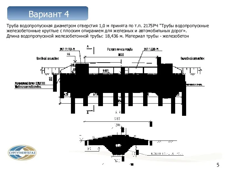 Труба водопропускная диаметром отверстия 1,0 м принята по т.п. 2175РЧ