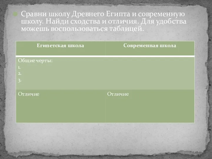 * Сравни школу Древнего Египта и современную школу. Найди сходства