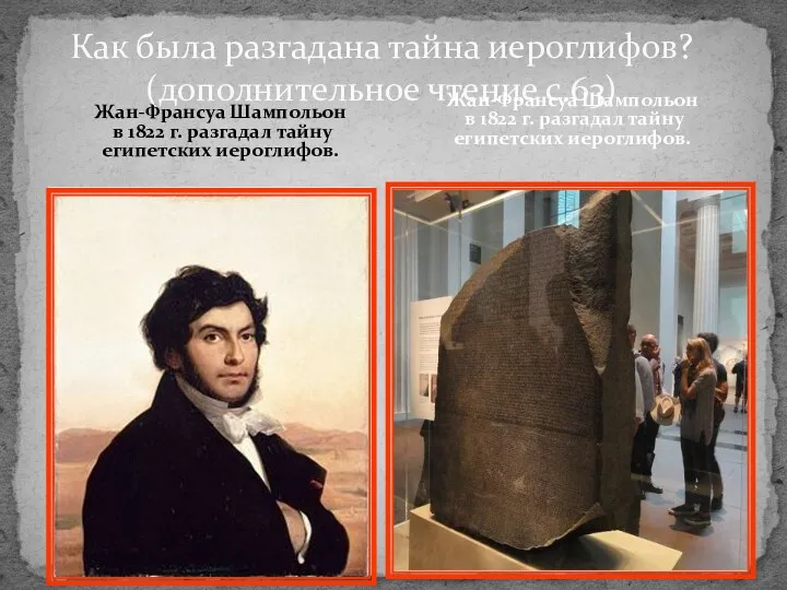 Жан-Франсуа Шампольон в 1822 г. разгадал тайну египетских иероглифов. Как